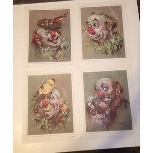 Vintage Cydney Grossman Clown Canvas Prints Lot Of 4 Unframed Approx. 8.5"x6.5"